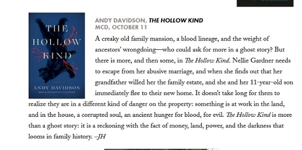 Andy Davidson's book "The Hollow Kind."